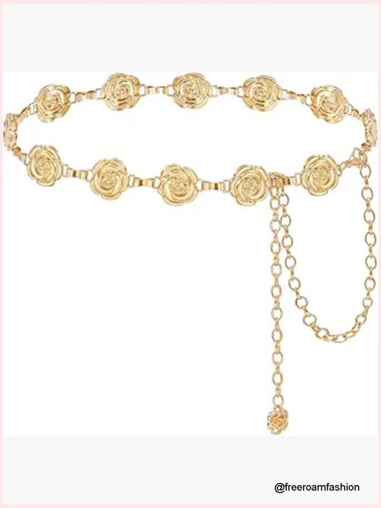 Accessories - Adjustable Flower Waist Chain Belt for Dresses Gold